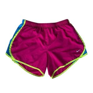NIKE DRI FIT GIRLS PINK AND BLUE YELLOW RUNNING ATHLETIC SHORTS SIZE XL
